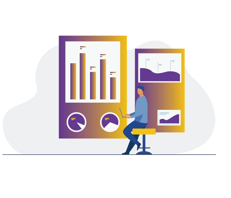 illustration of a user reviewing some charts